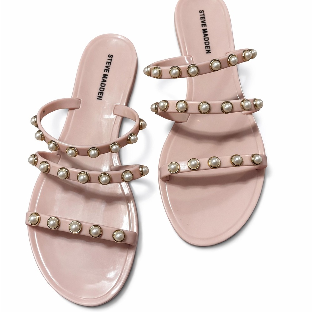 Steve Madden Pink & Pearl Strappy Slip on Sandals